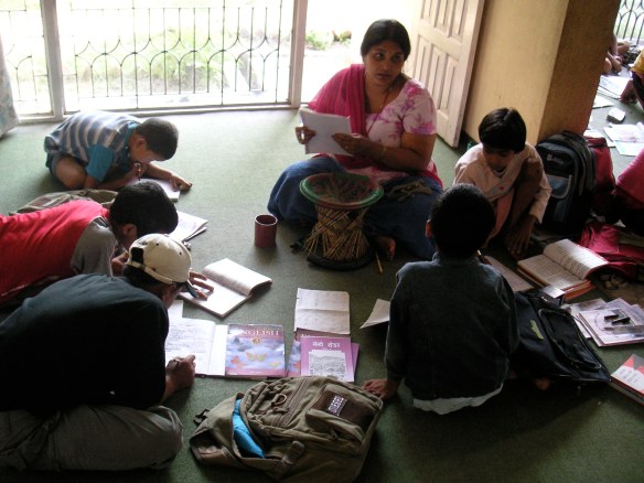 Helping the kids with their homework