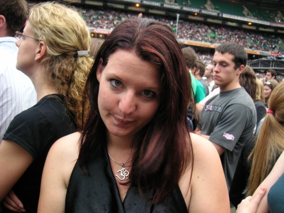 Not impressed with my black and red streaky hair! Although the guy behind me appears to be checking out my arse!
