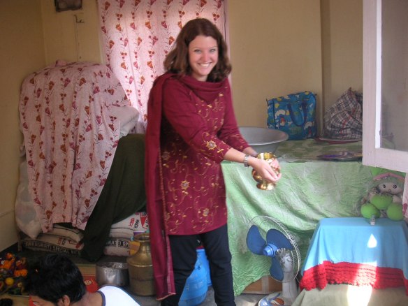 Me sprinkling the holy water around them