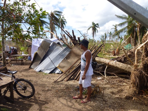 Temporary shelter under the tree that destroyed their house
