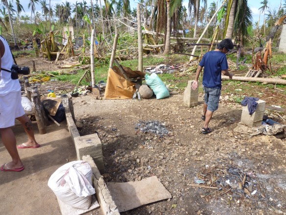 These 4 posts used to hold up the bedroom, which was made of wood.